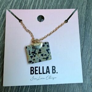 Bella B Speckled Stone Rectangle Pendant Gold Necklace